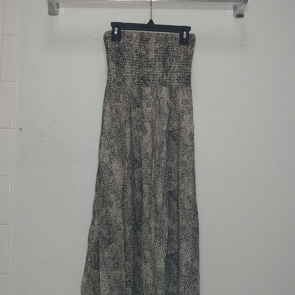 high low strapless leopard print dress